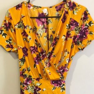 Dresses - Yellow Floral Wrap Dress Size M Dresses - Yellow Floral Wrap Dress Size M